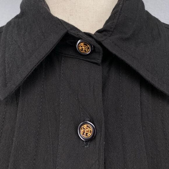 Vtg 80s 90s Two Potato Button Down Tie Back Short Sleeve Maxi Dress XS Black NOS - Picture 8 of 16